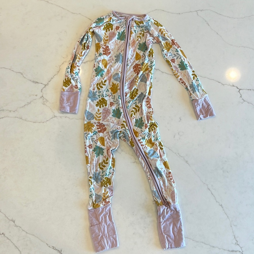 Little Sleepies Dusk Mauve Fall Leaves Zippie 2T